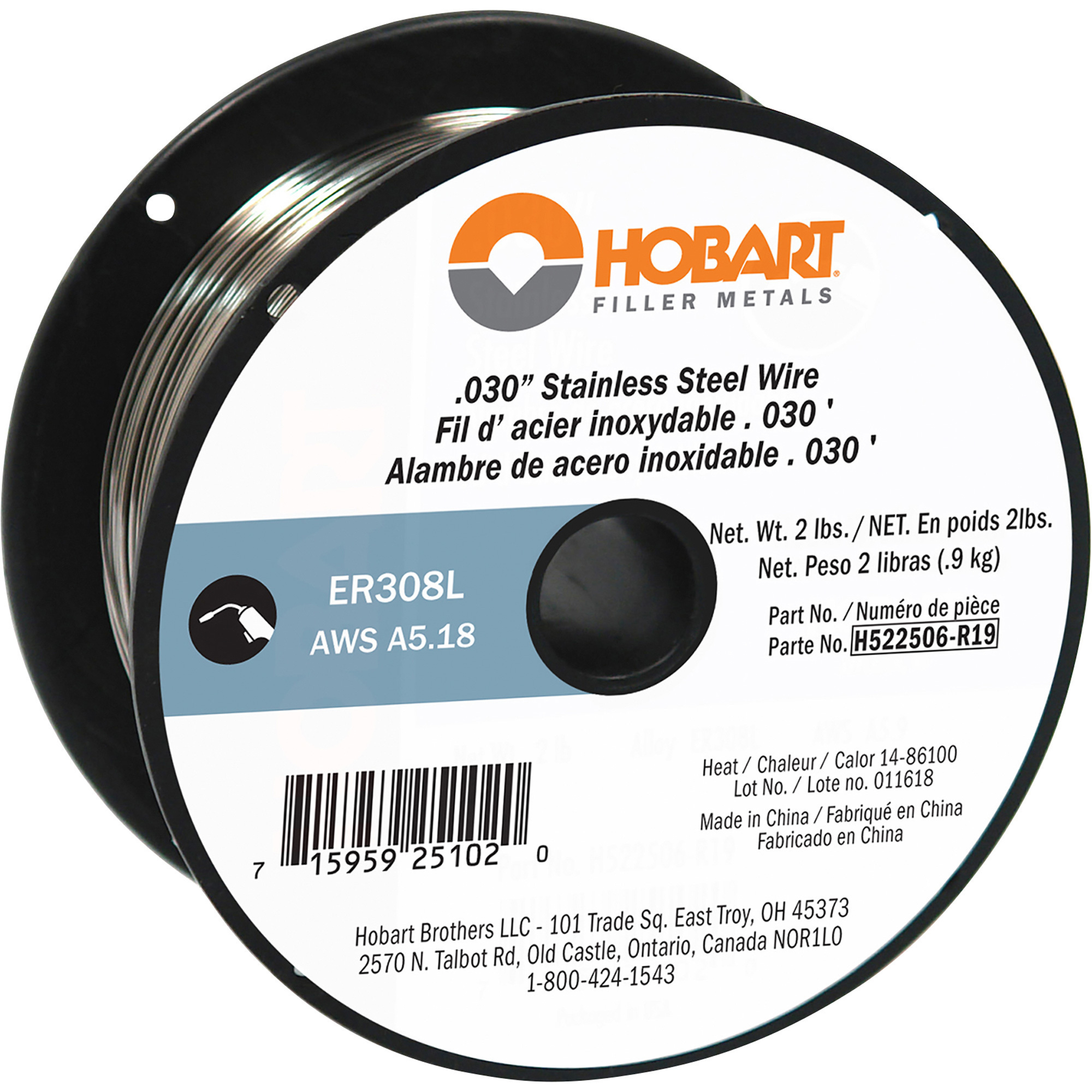 Hobart MIG Welding Wire, ER308L Stainless Steel, .030in., 2-Lb. Spool, Model# H522506-R19